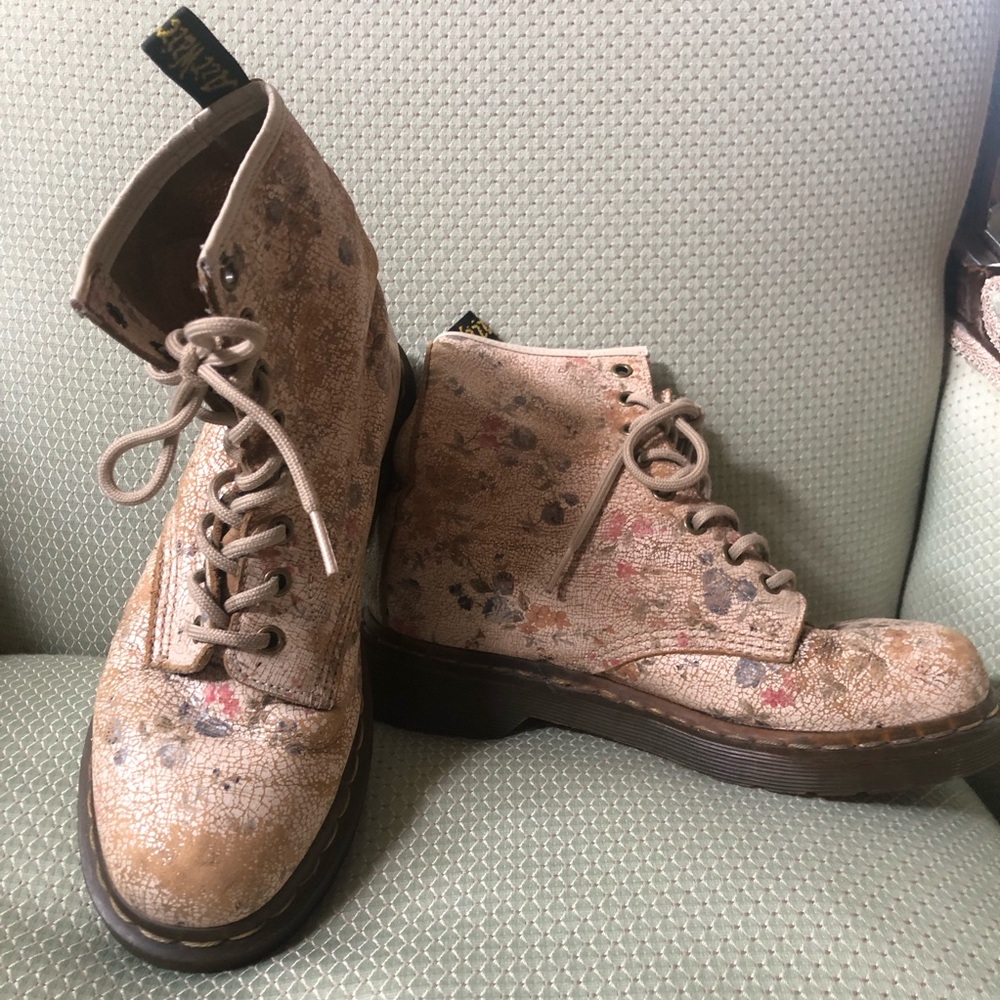 Dr. Martens pink flower distressed boot.